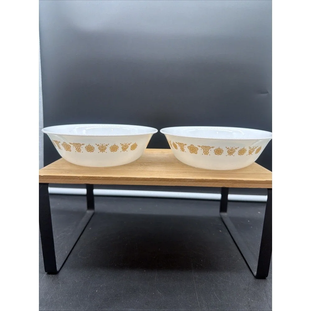 2 Vintage Corelle by Corning Butterfly Gold Cereal Soup Bowl 6 1/4